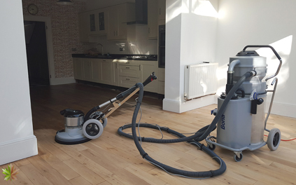 Revitalization of the kitchen oak floor in Kingston upon Thames